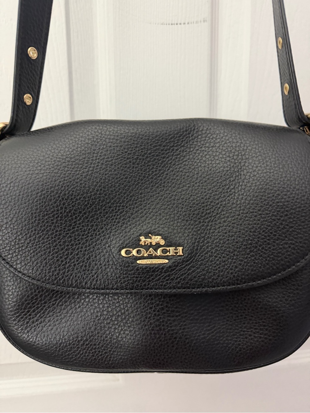 Coach Black Pebbled Leather Crossbody with Gold Logo